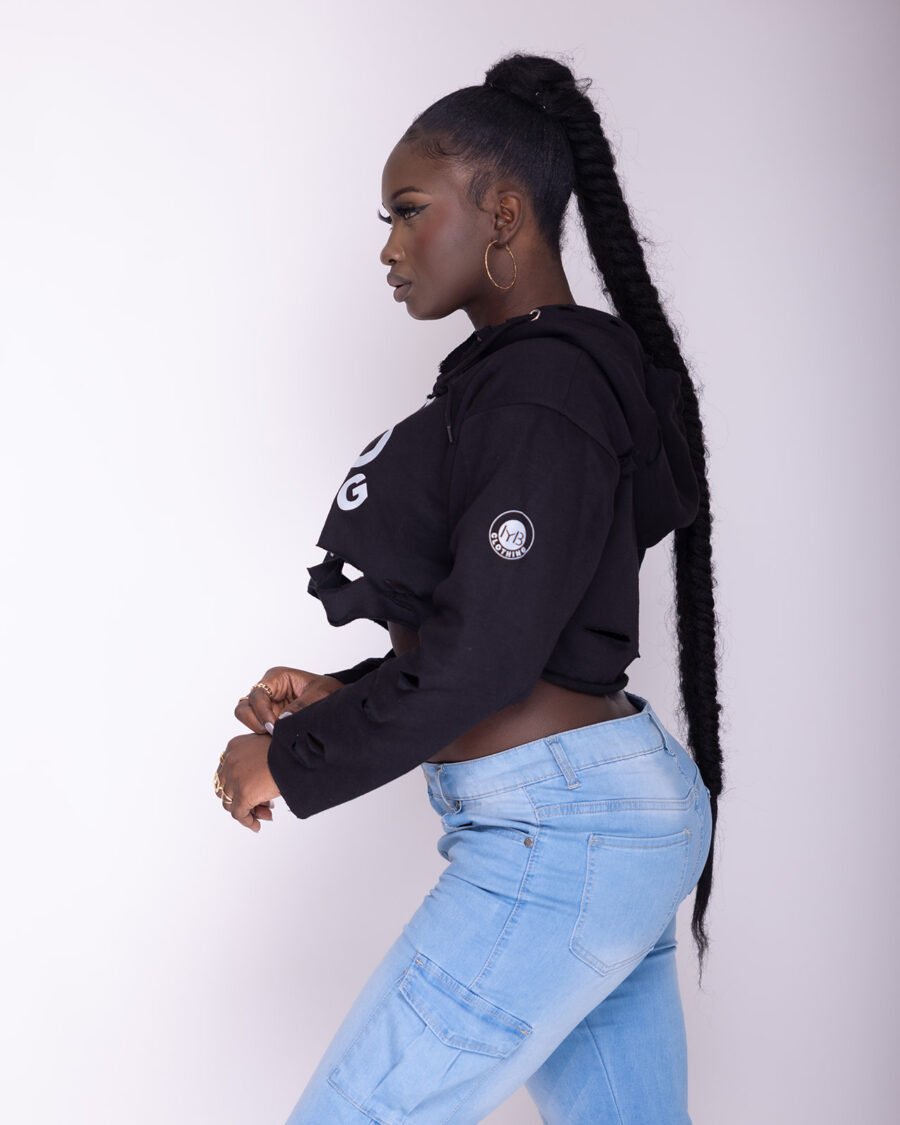 MYB Distressed crop top hoodie - Image 3