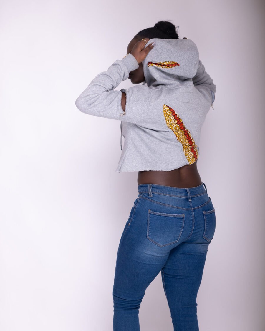 3 Strips Distressed crop top hoodie - Image 2