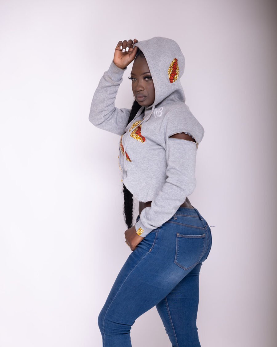 3 Strips Distressed crop top hoodie - Image 3