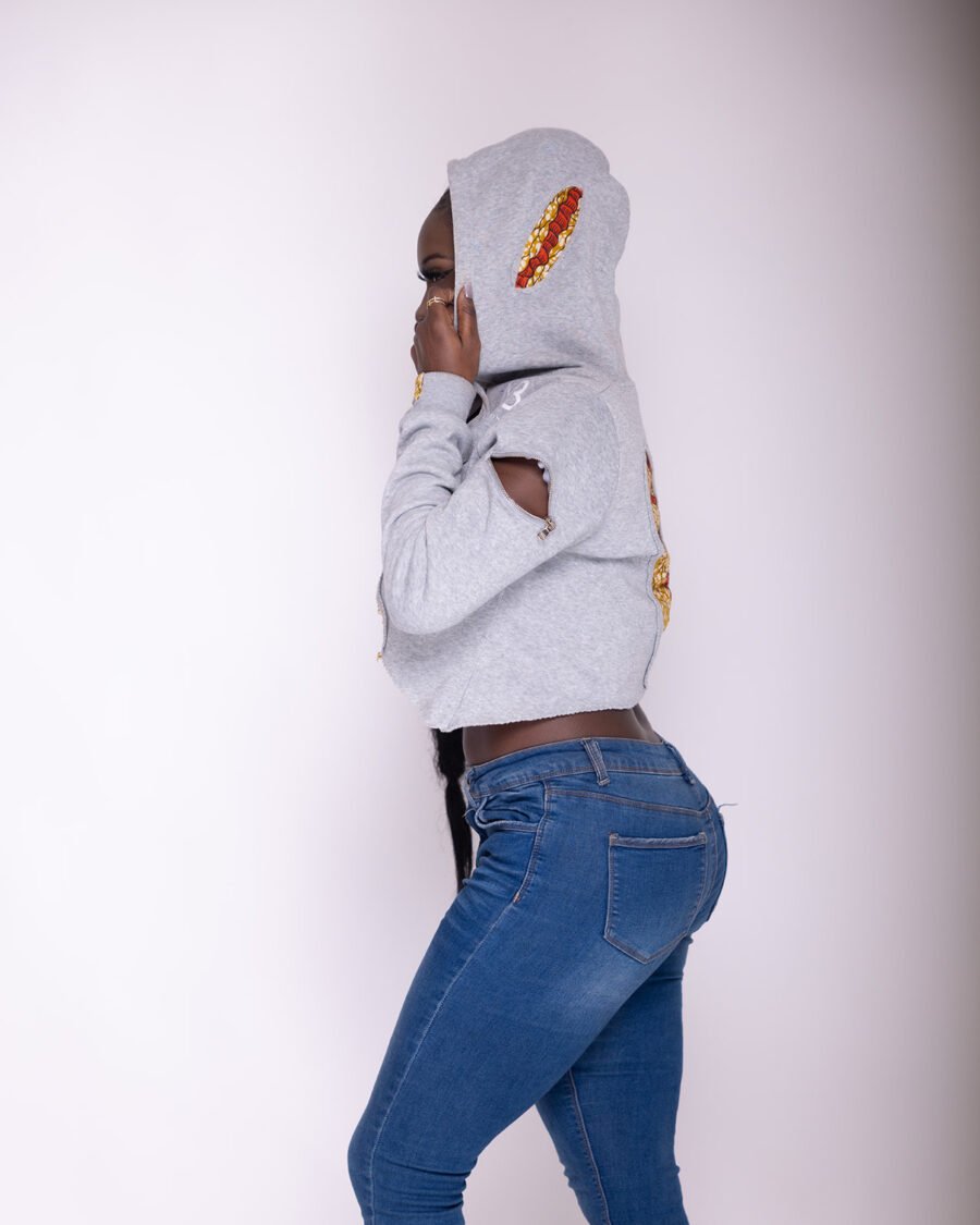 3 Strips Distressed crop top hoodie - Image 4