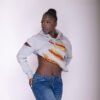 3 Strips Distressed crop top hoodie