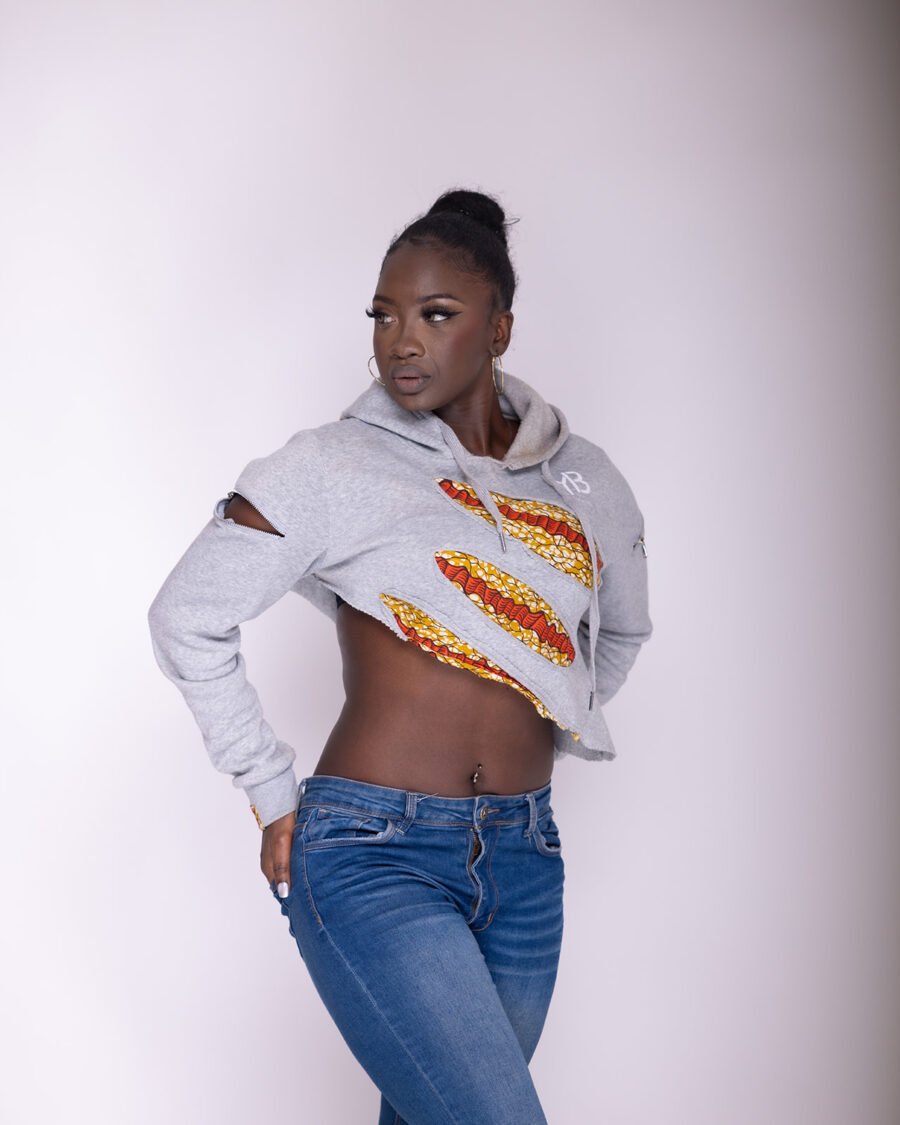 3 Strips Distressed crop top hoodie